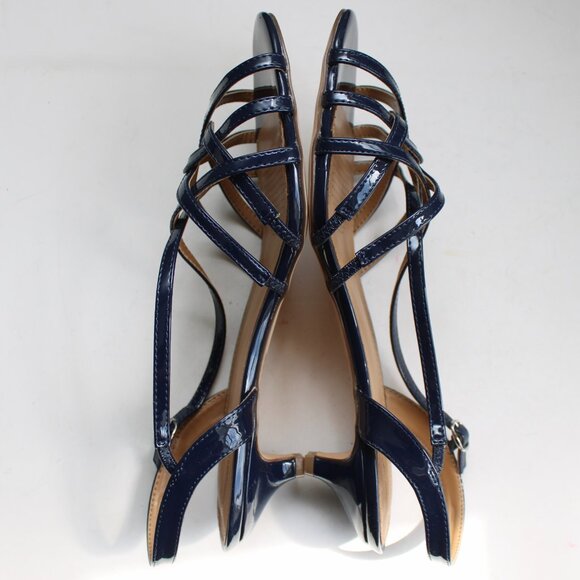 Comfortview The Karson Sling Navy Patent Leather Open-Toe Kitten Heels Size 12 W - Picture 5 of 8